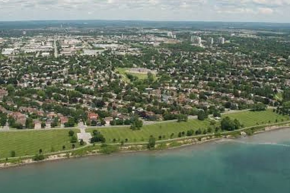 Aerial view of Oshawa and Lake Ontario
